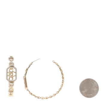 CHANEL Metal Crystal CC Vendome Chain Hoop Earrings Gold