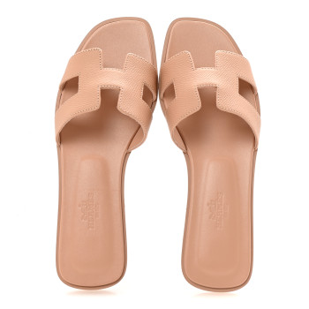 HERMES Epsom Oran Sandals 36.5 Beige Perlino
