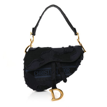 CHRISTIAN DIOR Canvas Embroidered Camouflage Saddle Bag Blue