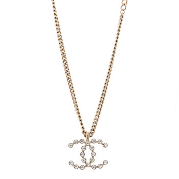 CHANEL Crystal CC Pendant Necklace Gold