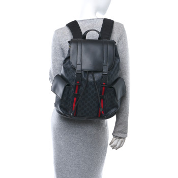 GUCCI Soft GG Supreme Monogram Calfskin Web Double Buckle Backpack Black
