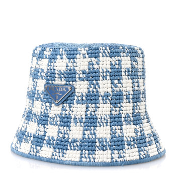 PRADA Yarn Raffia Effect Crochet Triangle Bucket Hat S Celeste