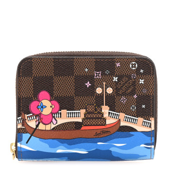 LOUIS VUITTON Damier Ebene 2019 Christmas Animation Zippy Coin Purse Blue