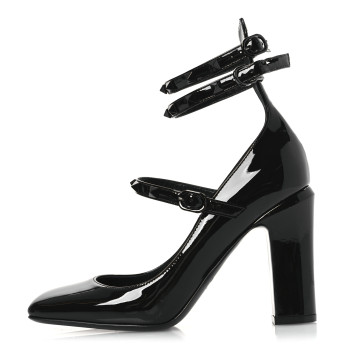 VALENTINO GARAVANI Patent Monochrome Rockstud Tan-Go Ankle Strap Pumps 37 Black
