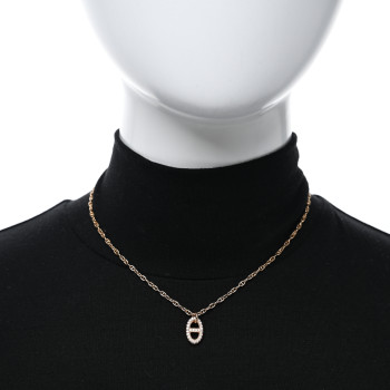 HERMES 18K Rose Gold Diamond PM New Farandole Pendant Necklace SH