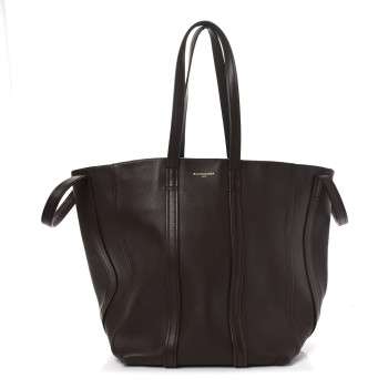BALENCIAGA Calfskin Large Laundry Cabas Tote Marron Chocolate