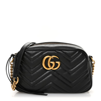 GUCCI Calfskin Matelasse Small GG Marmont Chain Shoulder Bag Black