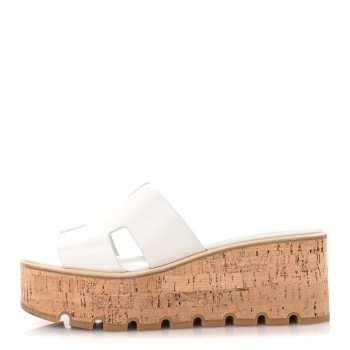 HERMES Calfskin Cork Eze 30 Sandals 40 White