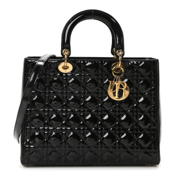 CHRISTIAN DIOR Patent Cannage Large Lady Dior Black