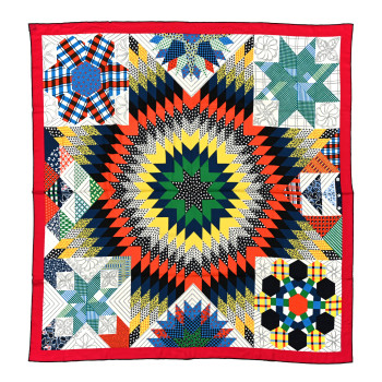 HERMES Cashmere Silk American Quilts Shawl 140 Fuchsia Black Multicolor