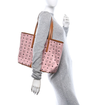 MCM Visetos Medium Anya Zip Top Shopper Tote Soft Pink