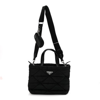PRADA Re-Nylon Nappa Triangle Quilted Padded Double Handled Zip Pocket Tote Black