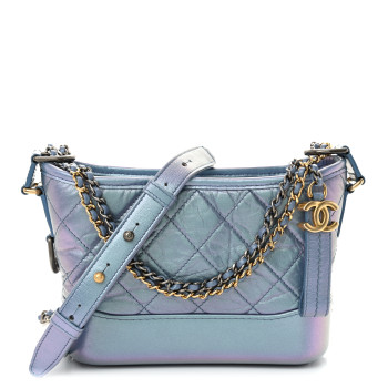 CHANEL Iridescent Lambskin Calfskin Quilted Small Gabrielle Hobo Blue