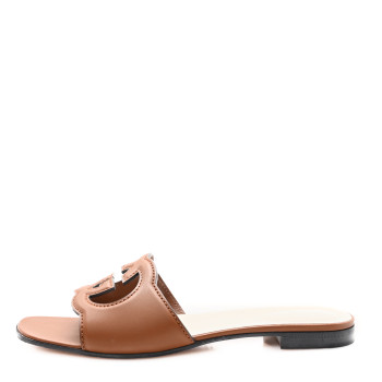 GUCCI Cosmos Softy Calfskin Interlocking G Cut Out Slide Sandals 41 Cuir