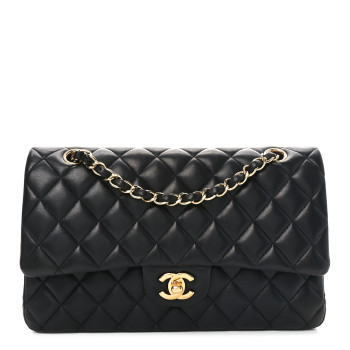 CHANEL Lambskin Quilted Medium Double Flap Black