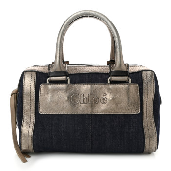 CHLOE Metallic Calfskin Top Handle Bag Blue Silver