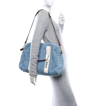 CHLOE Canvas Denim Woody Diaper Bag Blue Tan
