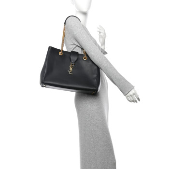 SAINT LAURENT Soft Calfskin Monogram Cassandre Shopper Black