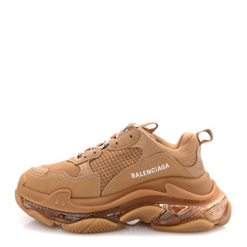 BALENCIAGA Fabric Mesh Clear Sole Womens Triple S Sneakers 37 Light Camel
