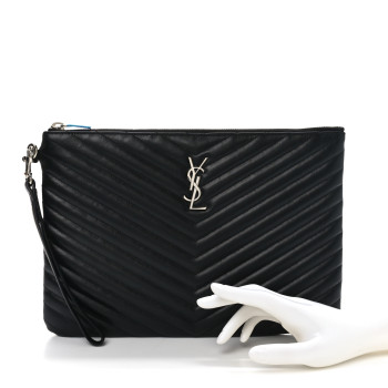 SAINT LAURENT Calfskin Matelasse Monogram Cassandre Tablet Pouch Black