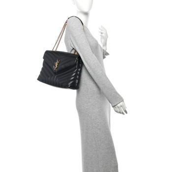 SAINT LAURENT Calfskin Y Quilted Monogram Medium Loulou Chain Satchel Black