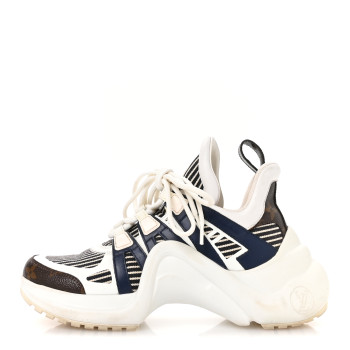 LOUIS VUITTON Patent Monogram Stripe LV Archlight Sneakers 36 White Blue