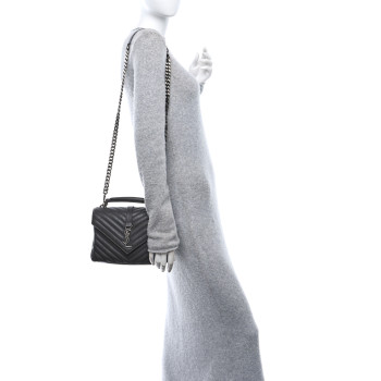 SAINT LAURENT Sheepskin Matelasse Chevron Monogram Medium College Bag Light Coal