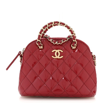 CHANEL Patent Calfskin Quilted Shiny Coco Clutch With Chain Red