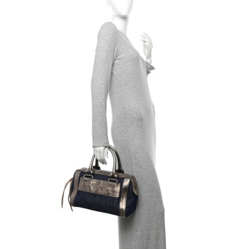 CHLOE Metallic Calfskin Top Handle Bag Blue Silver
