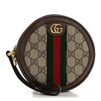 GUCCI GG Supreme Monogram Web Ophidia Circle Wristlet Beige New Acero