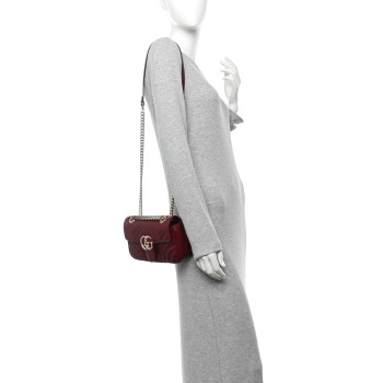 GUCCI Calfskin Matelasse Mini GG Marmont Shoulder Bag Rosso Ancora