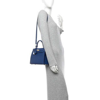 HERMES Epsom Kelly Sellier 25  Bleu Tie