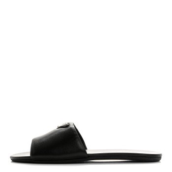 PRADA Soft Nappa Metal Triangle Logo Slide Sandals 39 Black