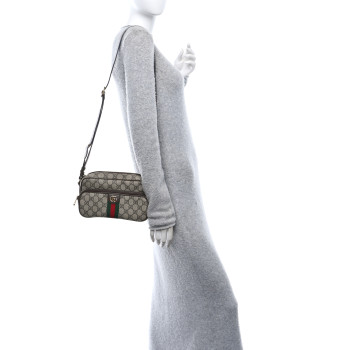 GUCCI GG Supreme Monogram Textured Dollar Calfskin Web Mini Ophidia Convertible Shoulder Bag Beige Ebony New Acero