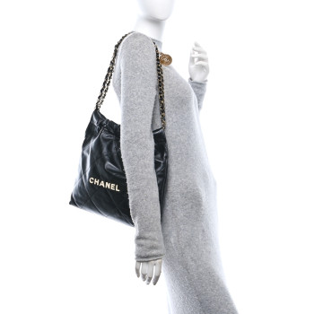 CHANEL Shiny Calfskin Quilted Small Chanel 22 Black