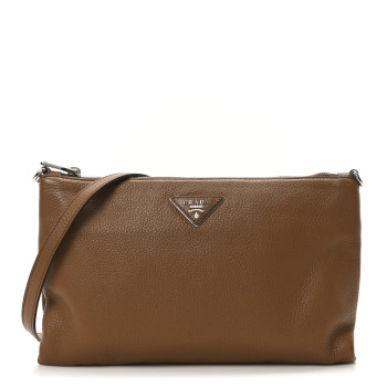 PRADA Vitello Daino Zippered Crossbody Bag Brandy