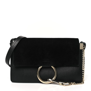 CHLOE Suede Calfskin Small Faye Shoulder Bag Black