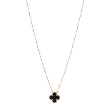 VAN CLEEF & ARPELS 18K Yellow Gold Black Onyx Vintage Alhambra Pendant Necklace