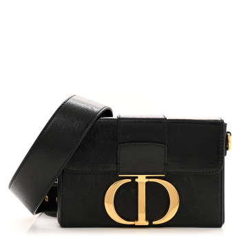 CHRISTIAN DIOR Crackled Lambskin 30 Montaigne Box Bag Black