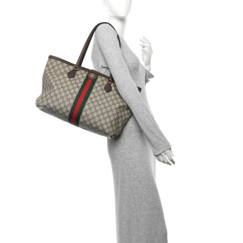 GUCCI GG Supreme Monogram Medium Ophidia Shopping Tote Brown