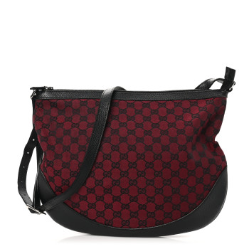 GUCCI Denim Monogram Large Half Moon Hobo Red