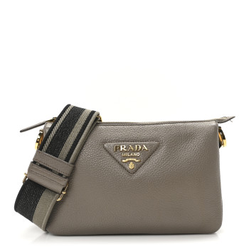 PRADA Vitello Daino Soft Mini Zippered Shoulder Bag Clay Grey
