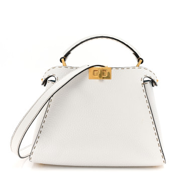 FENDI Cuoio Romano Selleria Medium Peekaboo Iconic Essentially Satchel White Papiro Pool