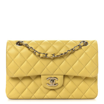 CHANEL Caviar Quilted Small Double Flap Light Yellow