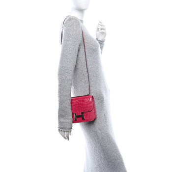 HERMES Shiny Alligator Constance 18 Rose Mexico