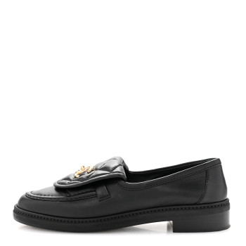 CHANEL Lambskin Quilted CC Turnlock Loafers 38 Black