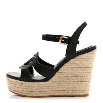 LOUIS VUITTON Calfskin LV Isola Espadrille Wedge Sandals 39 Black