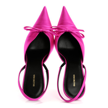 BALENCIAGA Satin Pointed Toe Knife Slingback Mules 38.5 Rose Fuchsia