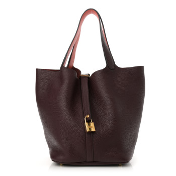 HERMES Taurillon Clemence Swift Eclat Picotin 26 GM Prune Orange Poppy