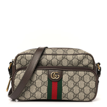 GUCCI GG Supreme Monogram Textured Dollar Calfskin Web Mini Ophidia Convertible Shoulder Bag Beige Ebony New Acero